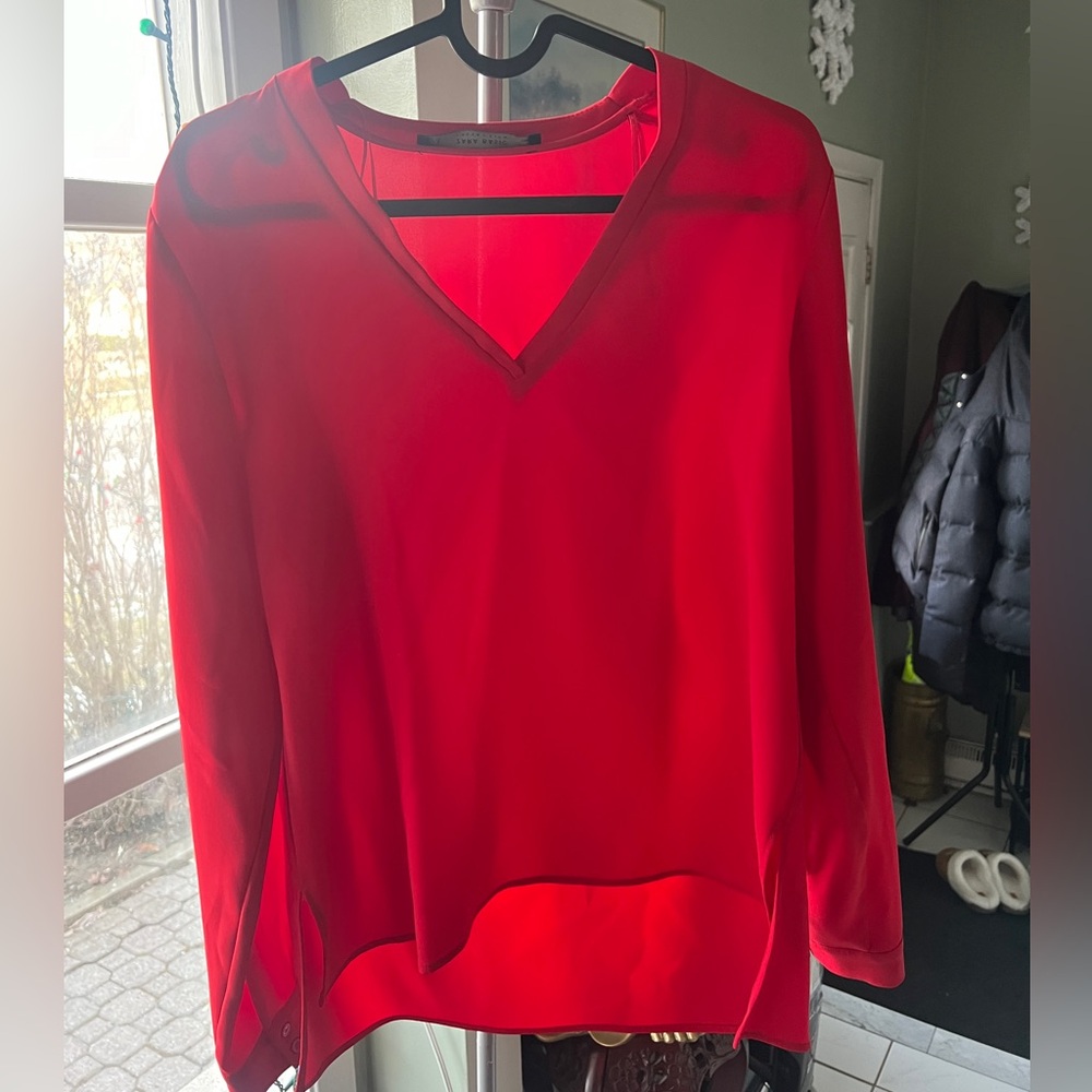 Zara Vibrant Red V-Neck Blouse